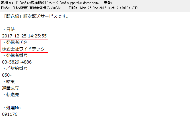 発信者番号お知らせメール